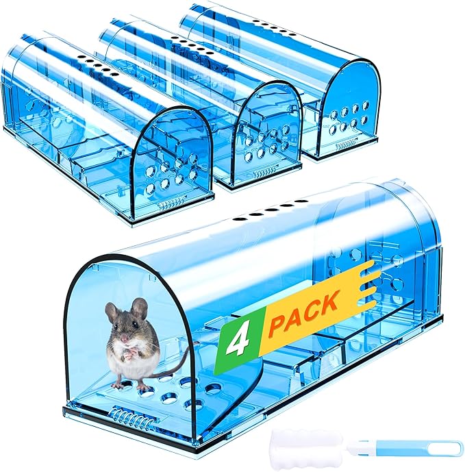 4 Pack Humane Mouse Traps, Live Mouse Traps Indoor for Home, Reusable Mice Small Rat Trap Catcher for House & Outdoors