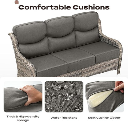 Rilyson Wicker Outdoor Patio Furniture Set - 5 Piece Patio Conversation Sets with Swivel Rocker Chairs, Ottomans and Sofa, 6 inch Cushions, Waterproof Wicker, for Porch Deck Mixed Grey/Grey