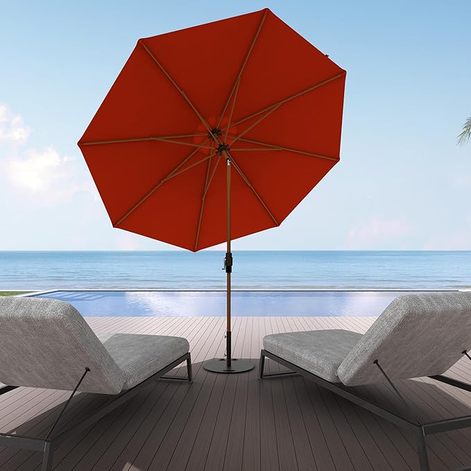 Midtown Umbrellas The Wooden 2-10 Feet Large Patio Umbrella, Terylast Apple Red Polyester Fabric - Auto-Tilt Aluminum Frame For Backyard Umbrella, Deck Umbrella, Garden Umbrella & Pool - Wooden Pole