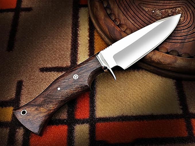Warivo 10″ Handmade D2 Steel Hunting Knife with Leather Sheath - Ideal EDC Knife for Skinning, Camping, Bushcrafting and Outdoor Activities