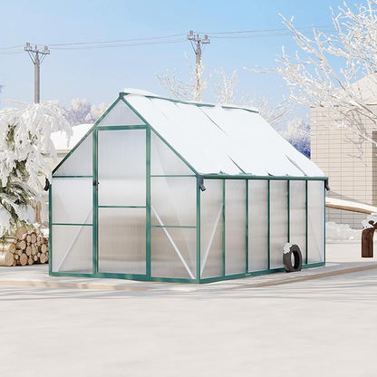 8X12 ft Polycarbonate Greenhouse with Aluminum Frame, Polycarbonate Greenhouse for Outdoors, Greenhouses with Ventilation and Rain Gutter, Aluminum Large Walk-in Greenhouses for Outside