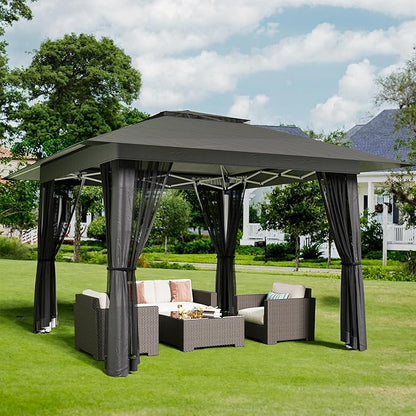 Bealife 13x13 Pop Up Gazebo Tent with Mosquito Netting, Outoor Canopy Tent with 4 Sandbags, 8 Stakes, 4 Ropes, Roller Bag, Pop Up Canopy for Lawn Backyard Garden Deck (Grey, 13x13)