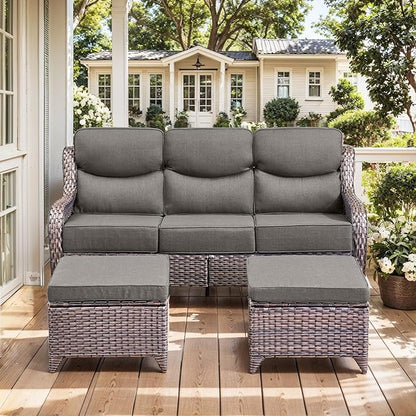 HUMMUH 8 Pieces Wicker Patio Furniture Set with Patio Swivel Chairs Set of 4,High Back Outdoor Sofa Coffee Table Ottomans,6 Inch Thick Cushions Outdoor Conversation Set for Porch, Balcony, Deck