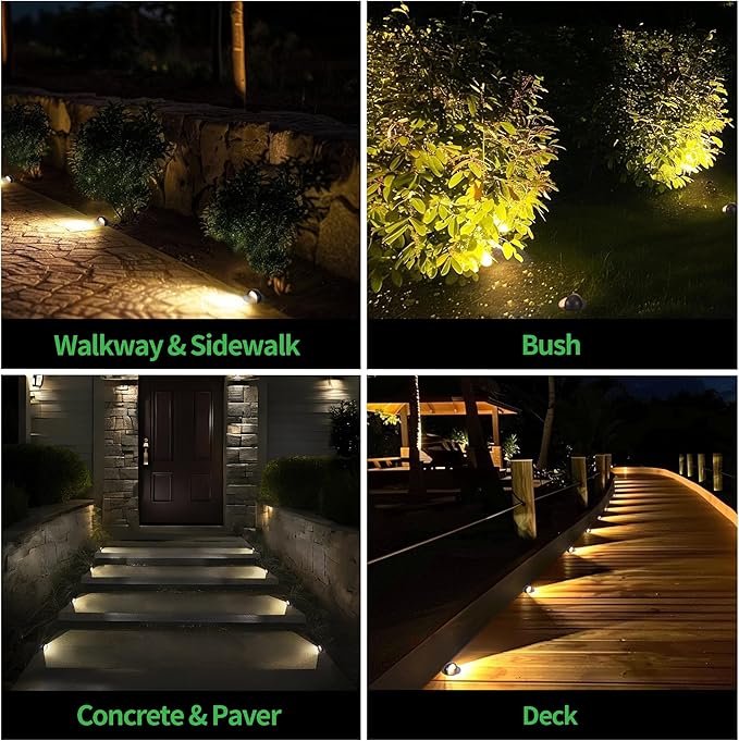 Landscape Well Light, Warm-White 5 Colors Selectable LED Low Voltage In Ground Lights, IP67 Waterproof 12V Outdoor, Single Side 6W 420LM Aluminum ORB for Pathway Lawn 6 Pack