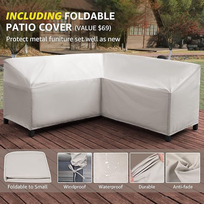 NATURAL EXPRESSIONS 6 Pieces Patio Furniture Sets,Sunbrella Outdoor Furniture Sets Patio L Shape Sectional Couch Sofa Patio Conversation Sets with 6.5" Grey Cushions,Hand-Paint Fauxwood Metal Frame