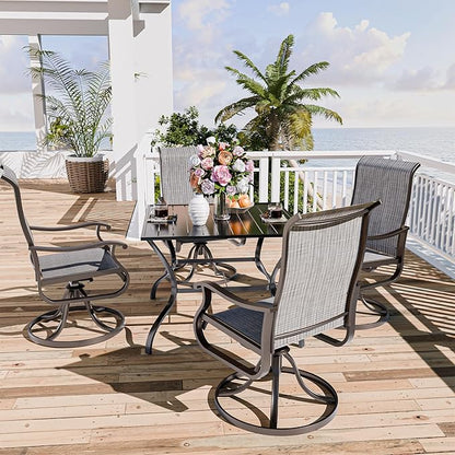 UDPATIO Patio Swivel Chairs Set of 4, Outdoor Swivel Chairs High Back with All Weather Textilene Metal Rocking Frame for Lawn Garden Backyard, Gray White