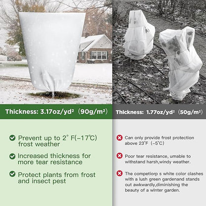 IPOW 2PCS Plant Covers for Winter 3.17oz/yd² Thicken Plant Covers Freeze Protection, Reusable Tree Frost Protection Covers Shrub Jacket Bag with Zipper &Drawstring for Outdoor Plants(39.4'' x 47.3")