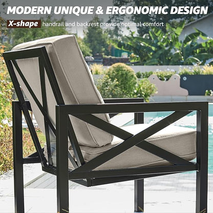 NATURAL EXPRESSIONS Outdoor Patio Furniture 4 Pieces Set, Modern Patio Conversation Sets, Outdoor Sectional Metal Sofa with 5.5 Inch Cushion and Coffee Table,Shale