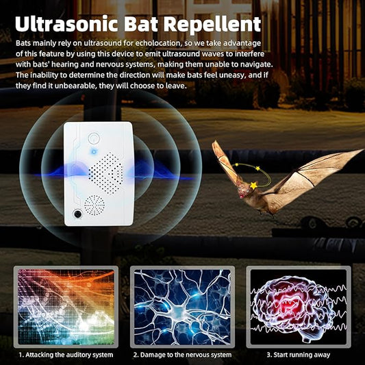 Ultrasonic Bat Devices for Attic: 4PCS Bat Removal Device for Garage, Indoor Outdoor Use - Humane and Effective Rechargeable Bat Deterrent Devices, White