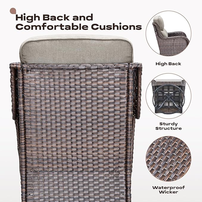Rilyson 4 Piece Outdoor Patio Swivel Rocker Chairs, Waterproof Wicker, High Back, Deep Seating, Wide Armrest, Upgraded 6 inch Thick Cushions, Ideal for Deck Porch Backyard, Brown/Beige