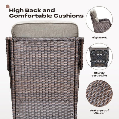 Rilyson Wicker Outdoor Patio Furniture Set - 7 Piece Patio Conversation Sets with Swivel Rocker Chairs, Ottomans and Sofa, 6 inch Cushions, Waterproof Wicker, for Porch Deck Brown/Beige