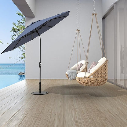 Midtown Umbrellas The Swilt 10 Feet Patio Umbrella in Terylast Light Navy Polyester Fabric - Fiberglass Ribs, Auto-Tilt Aluminum Frame For Backyard, Deck, Garden, Pool - White Pole
