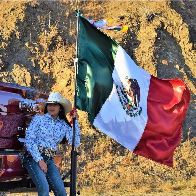 Mexico Mexican Flag 3x5 ft Outdoor, Double Sided 3 Ply Heavy Duty National Flag for MX, 100% Quality Polyester Mexico Mexicana Banner with Brass Grommets 4 Rows Stitches