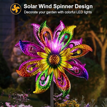 360° Wind Spinners Outdoor with Solar Lights Sunflowers Garden Decor Yard Lawn Art Decor for Patio Kinetic Windmills Unique Gifts for Friends and Family 60.63'' H x 13.38'' Dia