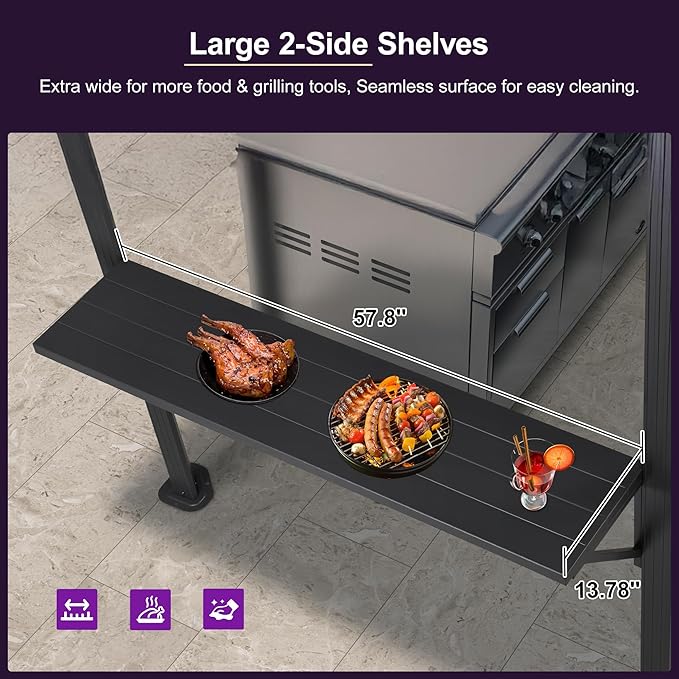 PURPLE LEAF 6' X 8' Hardtop Grill Gazebo for Patio Permanent Aluminum Barbeque Shelter Canopy with Ceiling Hook and Shelves Double Tiered Grey Outdoor BBQ Gazebo