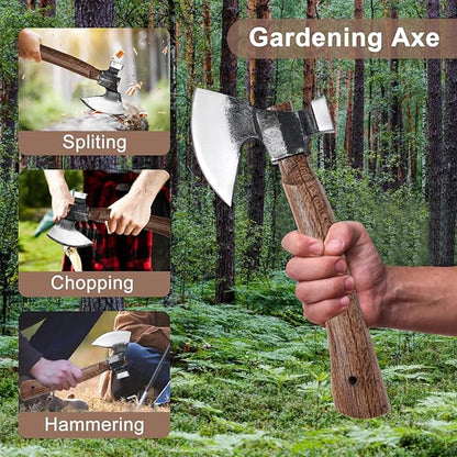 Wood Splitting Axe with Leather Sheath,Camping Hatchet with 10.74" Solid Handle,Bushcraft Axe with Hammering for Gardening,Chopping, Felling, Survival,Carving