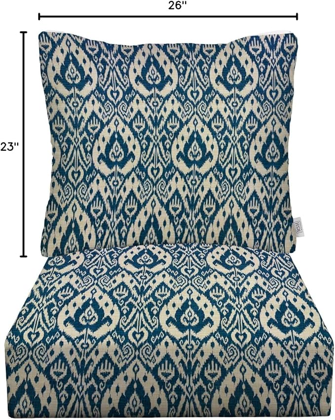 RSH DECOR: Deep Seating Cushion with Pillow Back | 23” x 26” Seat | All-Weather Spun Fabric | Water and Fade-Resistant | Outdoor Chair Cushion Set for Patio Furniture | Ashmore Marine