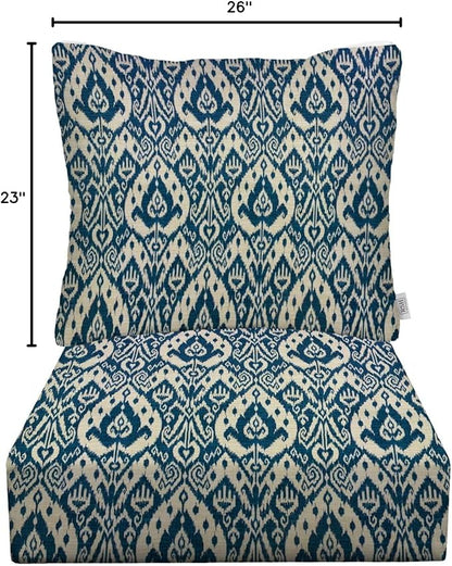 RSH DECOR: Deep Seating Cushion with Pillow Back | 23” x 26” Seat | All-Weather Spun Fabric | Water and Fade-Resistant | Outdoor Chair Cushion Set for Patio Furniture | Ashmore Marine