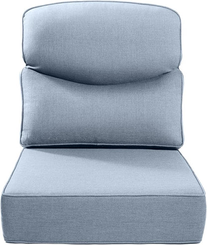 Luxury 22x24/22x25 6-Inch Smile Outdoor Cushions - 1 Set Deep Seat Water-Resistant Patio Chair Cushion for Wicker Rattan Wood Metal Furniture Chair Glider Rocker Loveseat Sofa - Baby Blue