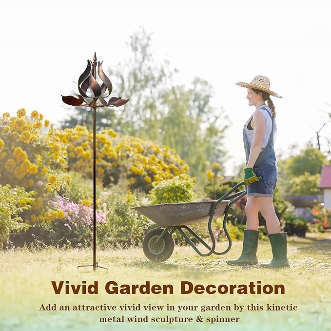 Wind Spinners Outdoor - Large Tulip Metal Bronze Color Wind Sculptures & Spinner, Kinetic Gift Ideal Windmill Decor for Garden and Yard (75 inch Height)