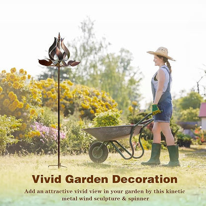 Wind Spinners Outdoor - Large Tulip Metal Bronze Color Wind Sculptures & Spinner, Kinetic Gift Ideal Windmill Decor for Garden and Yard (75 inch Height)