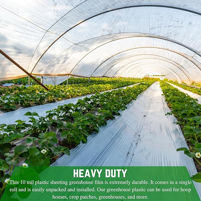 Farm Plastic Supply - String Reinforced 4 Year UV Resistant 10 mil Clear Greenhouse Plastic Sheeting - 4 Year UV Resistant Polyethylene Greenhouse Film, Hoop House Green House Cover (24' x 50')