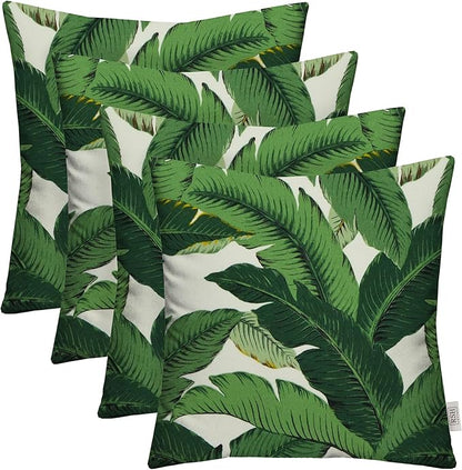 RSH DECOR: Square Throw Pillows Set of 4 | 17” x 17” | All-Weather Spun Fabric | Water and Fade-Resistant | Outdoor Accent Pillows for Patio Furniture | Swaying Palms Aloe