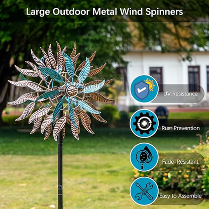 Large Outdoor Metal Wind Spinner,Two-Way Wind Sculptures,360 Degrees Kinetic Wind Spinners Yard Art Decor for Patio, Lawn & Garden 63 * 13.4 Inches