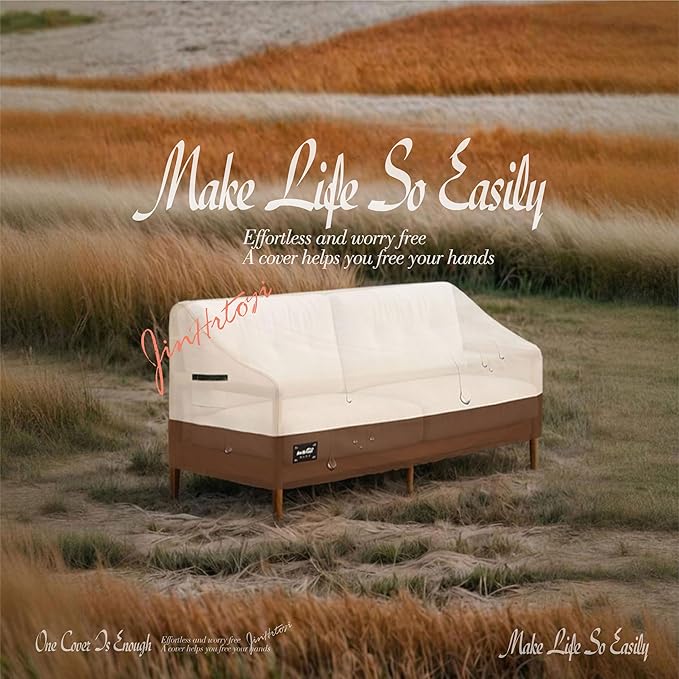 2-Seater Outdoor Couch Cover,60"Wx38"Dx35"H Inches Patio Loveseat Cover,100% Waterproof Heavy Duty Patio Sofa Covers,Patio Furniture Covers,Beige&Brown