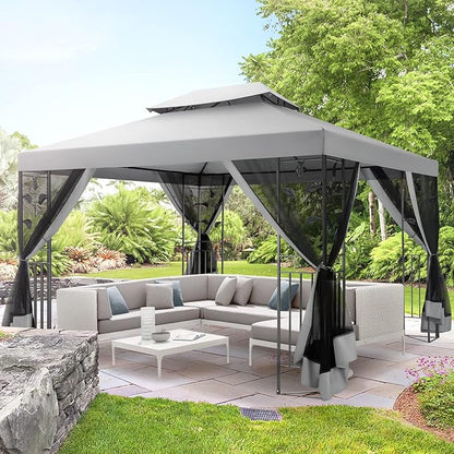 COBIZI Gazebo 10x13 Heavy Duty Gazebos with Improved Nettings Outdoor Gazebo Double Roof Patio Gazebos with Metal Steel Frame Outdoor Canopy for Patio,Garden, Backyard (Gray)