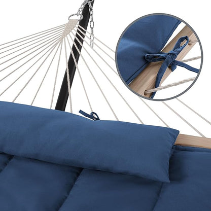 SUNCREAT Double Portable Rope Hammock with Stand Included, Outdoor Two Person Hammock with Polyester Pad, Navy