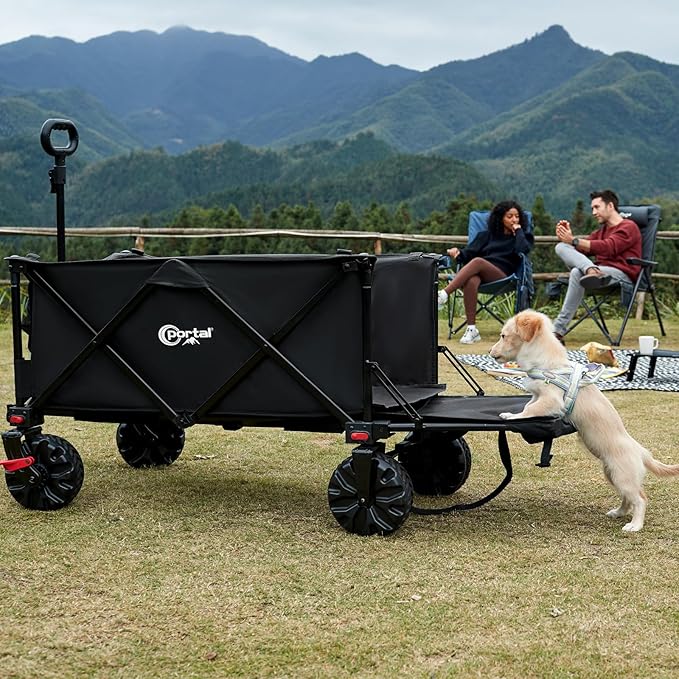 Portal 300L Large Wagons Carts Foldable with Tailgate, 550LB Heavy-Duty Collapsible Beach Wagon with All-Terrain Wheels, Oversized Folding Wagon for Camping, Sports, and Pets