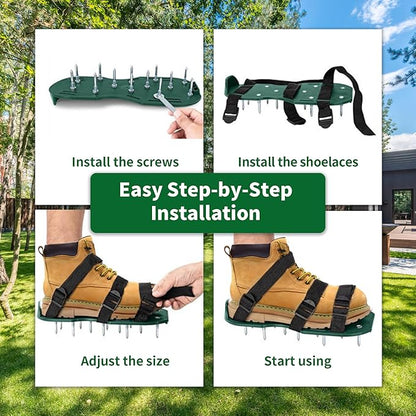 The Lawn Aerator Shoes for Grass, Epoxy Spiked Shoes with 1.65'' Sharp Short Spikes, Garden Grass Loosening Spike Shoes for Epoxy Flooring, 6 - Shoelace Design (Green, 11.8'' x 5.1'')