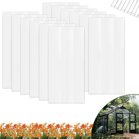 12 Pcs Polycarbonate Greenhouse Panels Polycarbonate Sheets Twin-Wall Roof Panels Waterproof UV Protected Clear Corrugated Plastic Roofing for Greenhouse, Outdoor, Plant Stand Roof(4' x 2' x 0.24'')