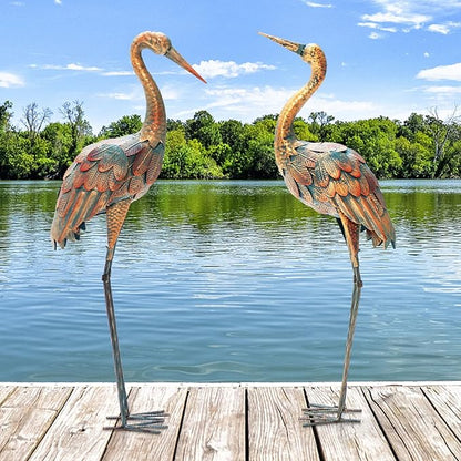 Giantex Crane Garden Statues Set of 2, Standing Metal Crane Sculptures Bird Ornament Yard Decorations for Lawn Backyard Porch Patio Outdoor Decor, with 4 U-Shaped Stakes (Crane)