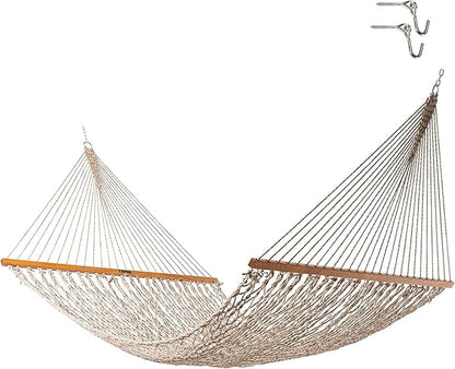 Original Pawleys Island Deluxe Antique Brown Oatmeal Heirloom DuraCord Rope Hammock – 13 ft. x 65 in, 2-Person, 450 lb Capacity, Oak Spreader Bar, Zinc-Plated Hardware, Handcrafted in The USA