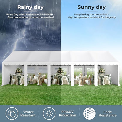 GREEN PARTY 16x32FT Party Tent Heavy Duty, Large Wedding Event Shelters with 4 Carry Bags & Removable Sidewalls, Outdoor Canopy Gazebo Commercial Tents for Parties Carport Garden Patio
