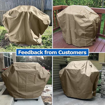 SunPatio Gas Grill Cover 60 Inch, Heavy Duty Waterproof Outdoor Barbecue Cover with Sealed Seam, FadeStop Material, All Weather Resistant Compatible for Weber CharBroil Nexgrill Grills and More, Taupe