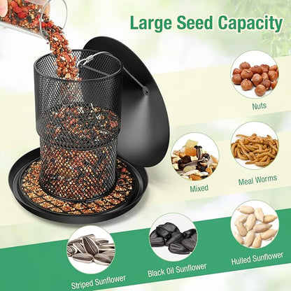 Bird Feeder for Outdoor Hanging, No Mess No Spill - Birdfeeder for Outdoor, Squirrel Proof Bird Feeder w/Catch Tray - Large Capacity All-Metal for Outside Hanging