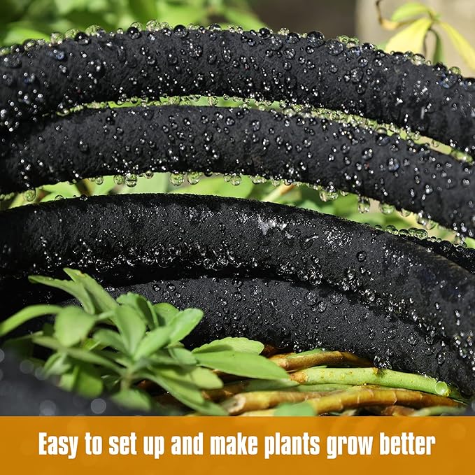 Soaker Hose 10 ft for Garden Beds, Solid Brass Interface Irrigation Save 70% Water Heavy Duty Rubber 1/2" Diameter Great for Gardens/Flower Beds