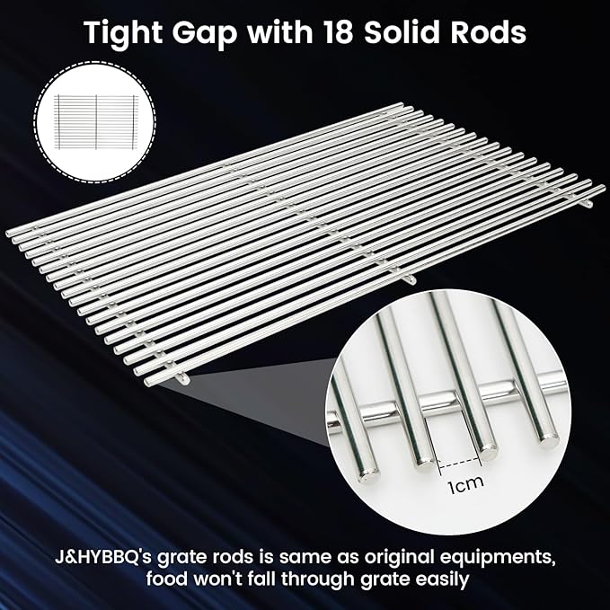 J&HYBBQ 18.75" Stainless Steel Grill Grates Replacement for Weber Genesis 300 Series Grills (2007-2016) – Heavy-Duty, Non-Stick, Easy-Clean Cooking Grates