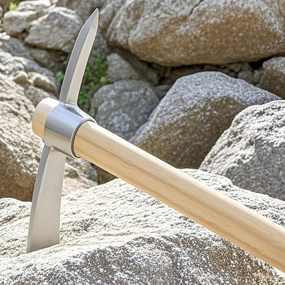 2 Pack 16 Inch Garden Pick Axe, Stainless Steel Hoe with Hardwood Handle, Pick Mattock Hoe, Mattock Cutter for Weeding, Digging, Landscaping, Loosening Soil