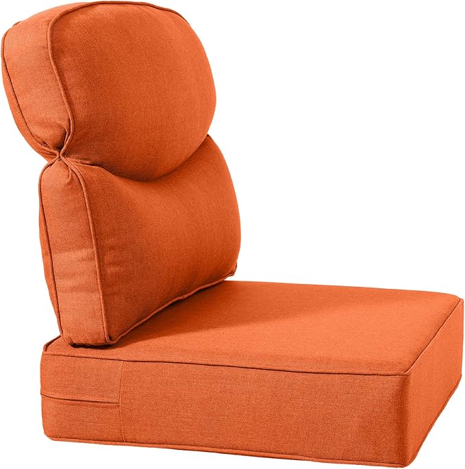 Luxury 24x24x6 Inch Smile Outdoor Cushions - 1 Set Deep Seat Water-Resistant Patio Furniture Replacement Cushion for Wicker Rattan Wood Metal Chair Glider Rocker Loveseat Sofa - Orange