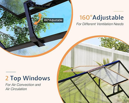 Jocisland 8x11.5x7 FT Polycarbonate Greenhouses for Outdoors, 2 Top-Opening Windows, 2 Swing Doors, Aluminum Walk-in Heavy Duty for Outdoor Use, Backyard Garden, Black
