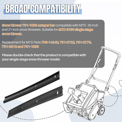 Snow Blower Scraper Bar 731-1033 for MTD Snow Throwers, Replacement Shave Plate 731-1033 Compatible with MTD 20-Inch and 21-Inch Snow Throwers, Upgrade Parts 706-14240, 731-0722, 731-0778, 731-0812