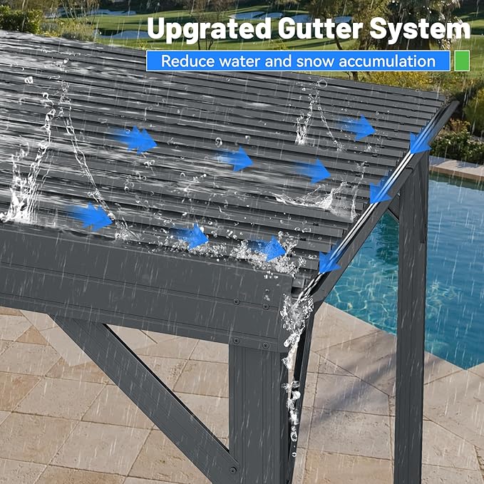 10x14FT Lean to Gazebo, Outdoor Hardtop Wall Mount Gazebo with Gutter & Sloping Galvanized Steel Roof, Metal Hard Top Awnings for Deck, Porch, Backyard