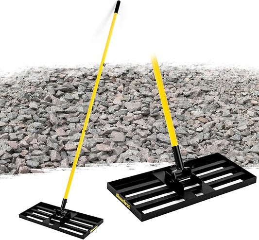 Lawn Leveling Rake, 30"x10" Heavy Duty Sand Leveling Tool with 7FT Long Handle, Steel Golf Rake for Soil, Compost, Gravel, Lawn Leveler for Yard, Garden, Golf Course, Landscaping Level Tool