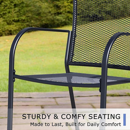 Outdoor Metal Patio Chairs Set of 2, Stackable Iron Mesh Dining Chairs with Armrests, All-Weather Bistro Chairs for Garden, Backyard, Porch, or Balcony