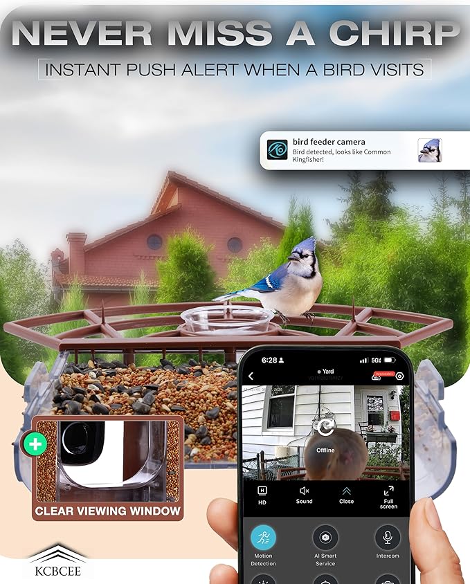 Smart Bird Feeder with Camera Solar Powered - 2K HD Live Video - AI Bird Recognition - Instant App Alerts - Weatherproof Design - Birdwatching for Nature Lovers - Capture Wildlife