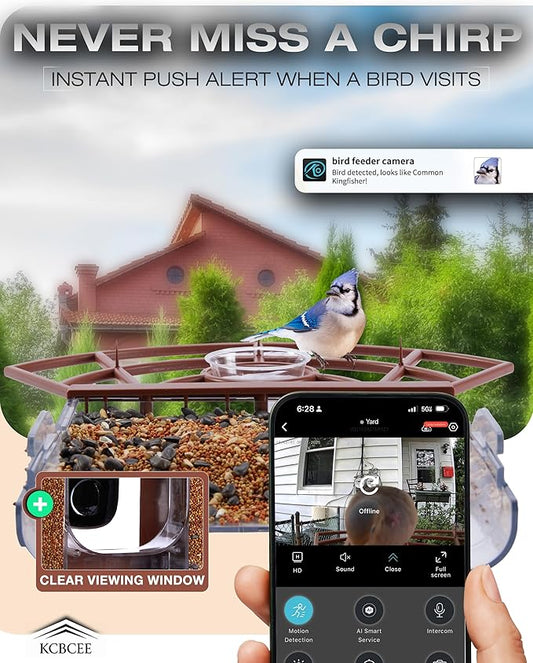 Smart Bird Feeder with Camera Solar Powered - 2K HD Live Video - AI Bird Recognition - Instant App Alerts - Weatherproof Design - Birdwatching for Nature Lovers - Capture Wildlife